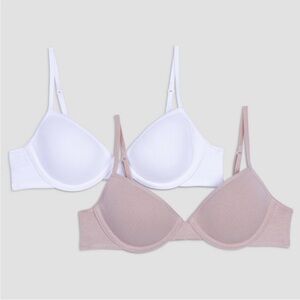 Hanes Everyday T-Shirt Bra Set 38A - White & Beige - NEW WITH TAGS